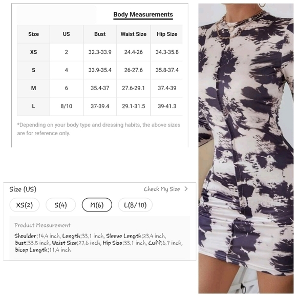 𝅺women's Tie Dye Bodycon Dress Medium - Picture 2 of 5